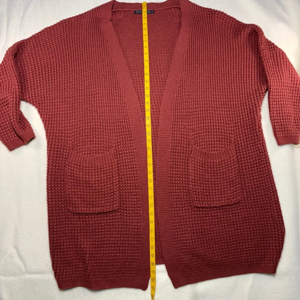 Merokeety Rust Orange Waffle Knit Open Front Cardigan Sweater XXL Overszd Pocket - Picture 5 of 6
